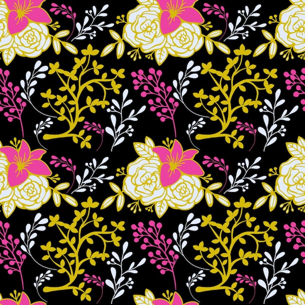 Floral seamless pattern purple yellow black