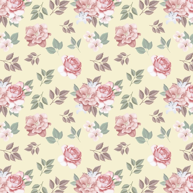 Floral seamless pattern  roses and wild flowers    