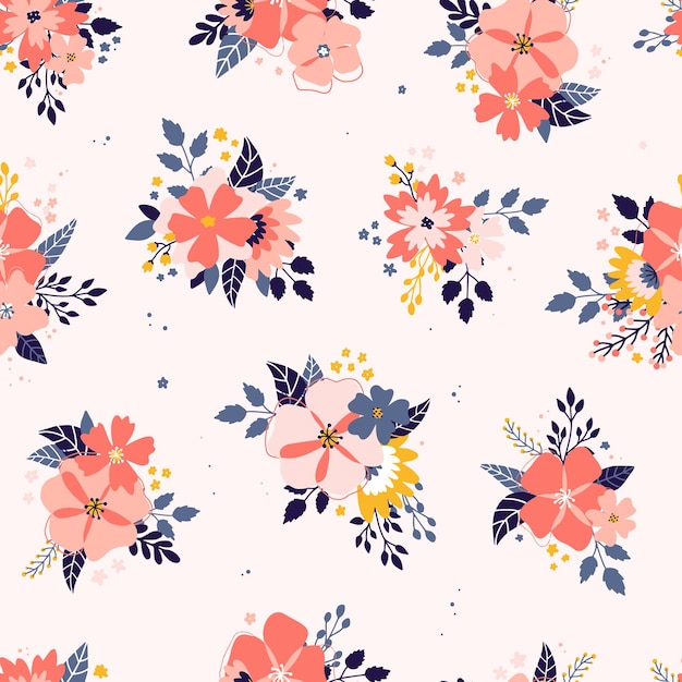 Floral seamless pattern with abstract flowers and leaves