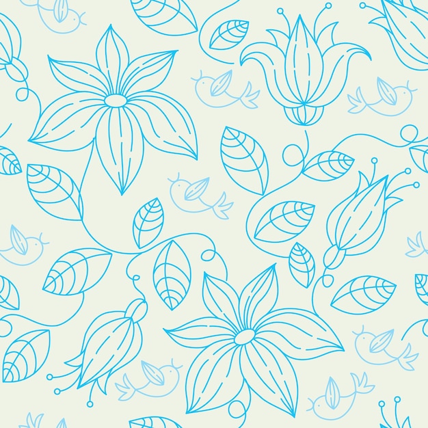 Floral seamless pattern with birds