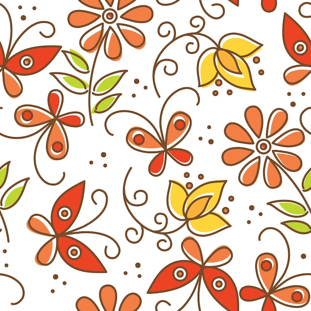 Floral seamless pattern with butterflies