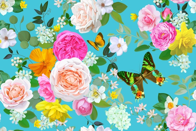 Floral seamless pattern with butterfly