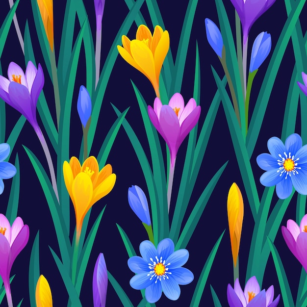 Floral seamless pattern with crocuses