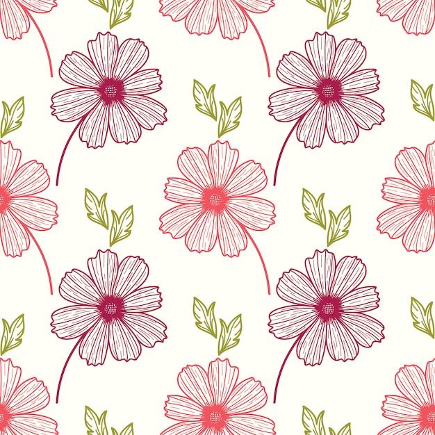 Floral seamless pattern with ethnic style hand drawn leaf elements.