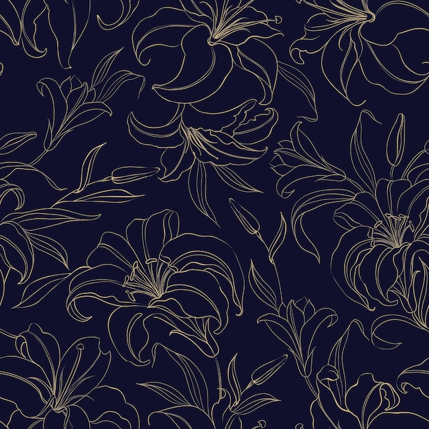 Floral seamless pattern with gentle lily flowers Vector illustration