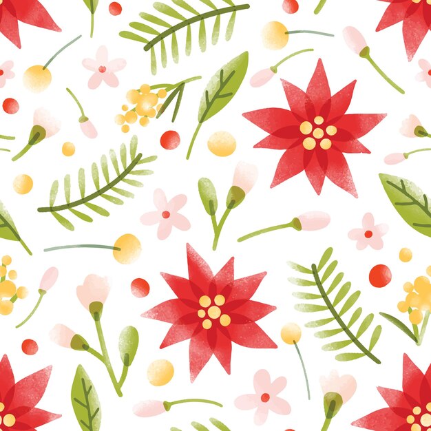 Floral seamless pattern with gorgeous blooming flowers, inflorescences and leaves on white