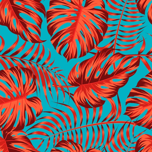 Floral seamless pattern with leaves tropical background