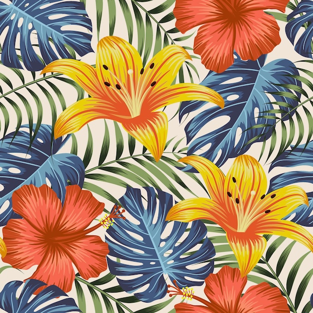 Floral seamless pattern with leaves tropical background