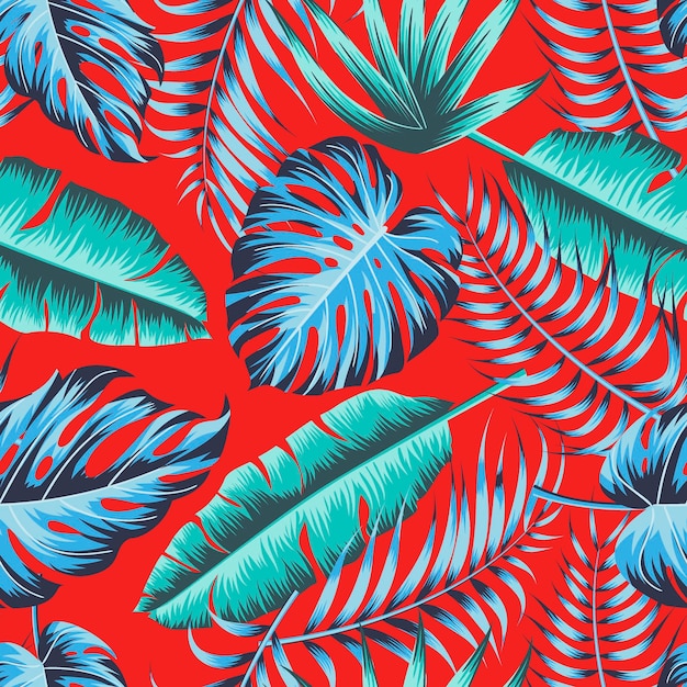 Floral seamless pattern with leaves tropical background