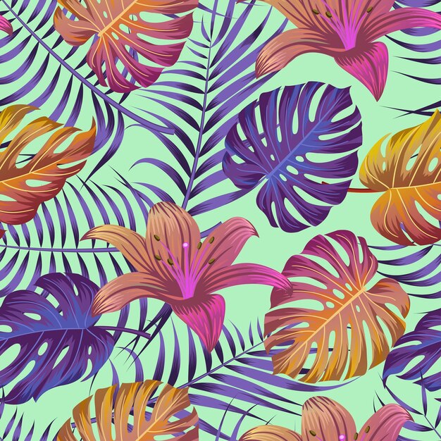 Vector floral seamless pattern with leaves. tropical background