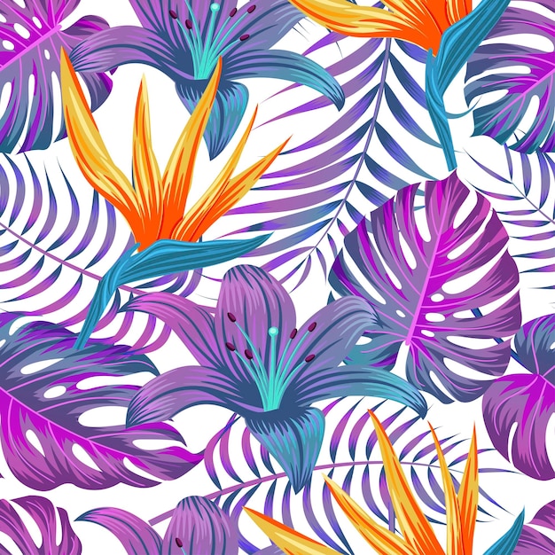 Floral seamless pattern with leaves. tropical background