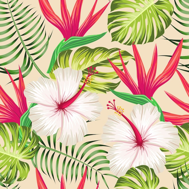 Floral seamless pattern with leaves. tropical background