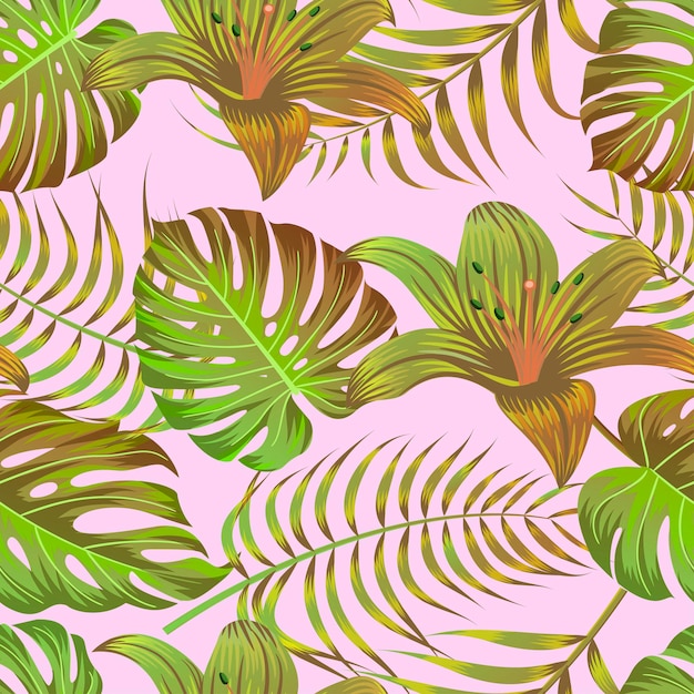 Floral seamless pattern with leaves. tropical background