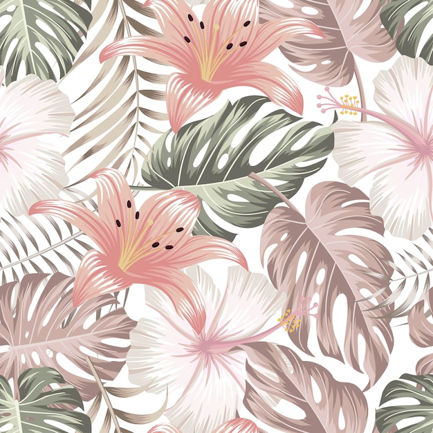 Floral seamless pattern with leaves. tropical background