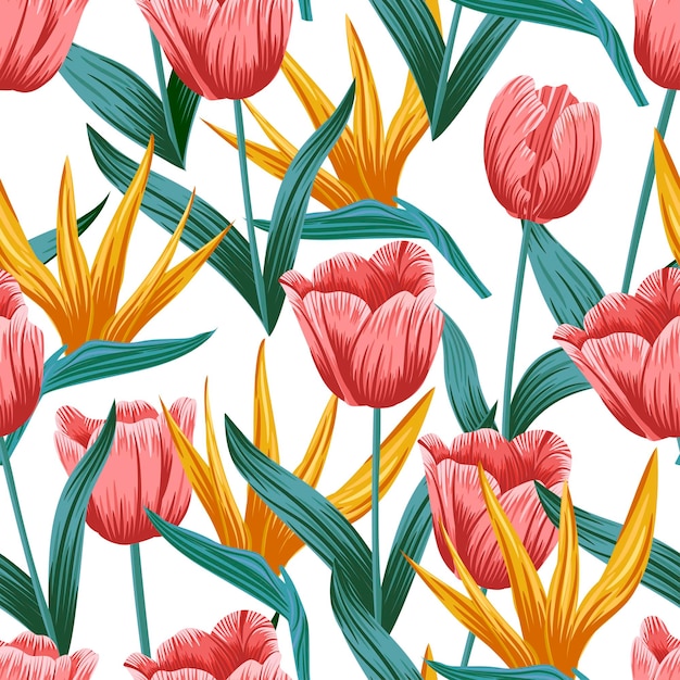 Floral seamless pattern with leaves tropical background