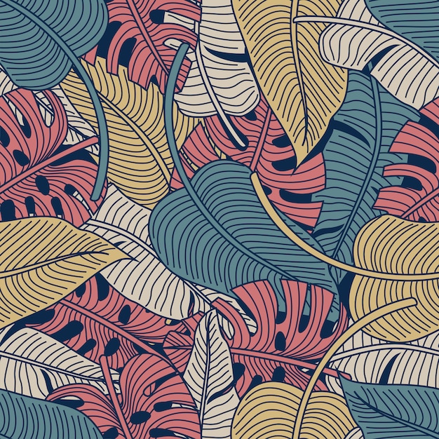 Floral seamless pattern with leaves tropical background