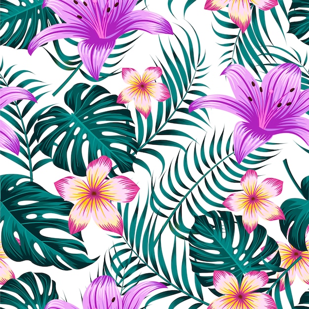 Floral seamless pattern with leaves tropical background