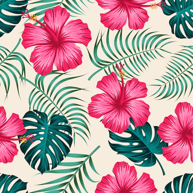 Floral seamless pattern with leaves. tropical design