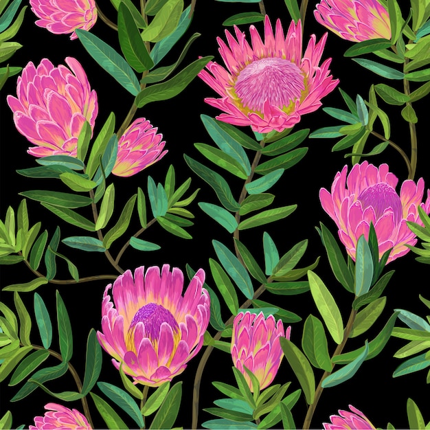 Floral Seamless Pattern with Protea Flowers