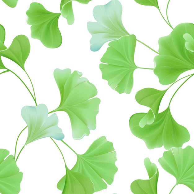 Floral seamless pattern with realistic japanese gingko biloba leaves, vintage pastel green texture for design, fabric print, wallpaper in vector