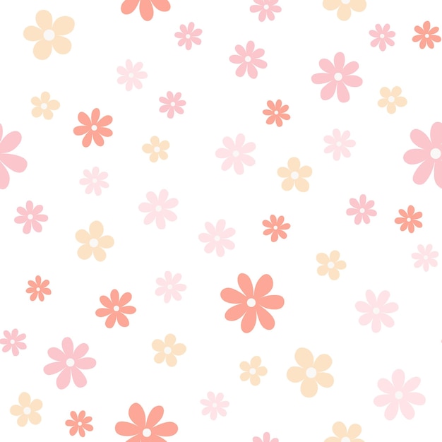 Floral seamless pattern with simple daisy flower isolated on white background