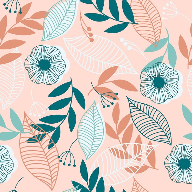 floral seamless pattern with stylish contour flowers