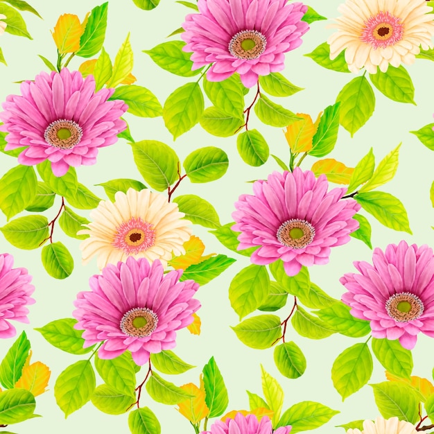 floral seamless pattern with watercolor floral and leaves