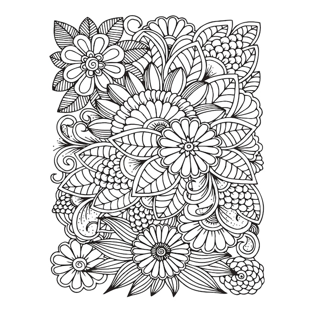 Floral seamless pattern Zentangle doodle background Black and white handdrawn pattern