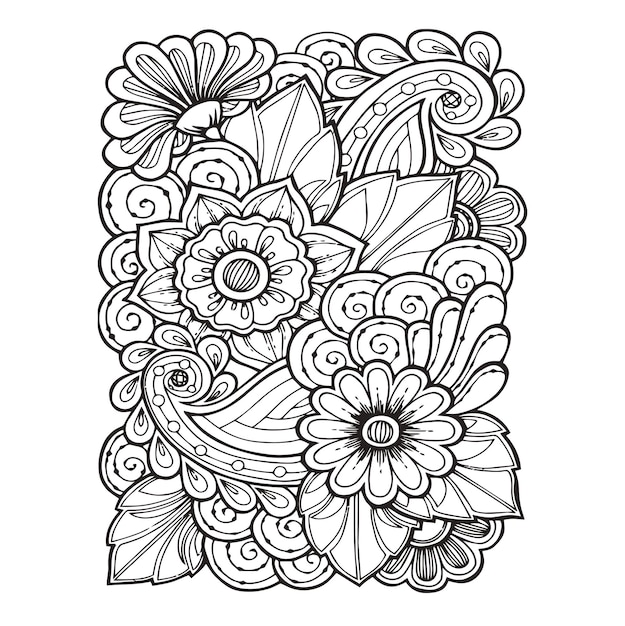 Floral seamless pattern Zentangle doodle background Black and white handdrawn pattern