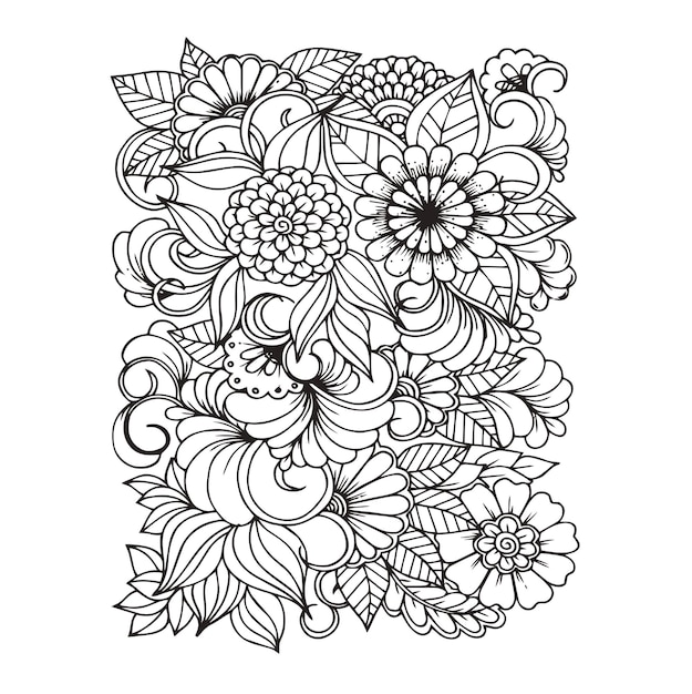 Floral seamless pattern zentangle doodle background black and white handdrawn pattern