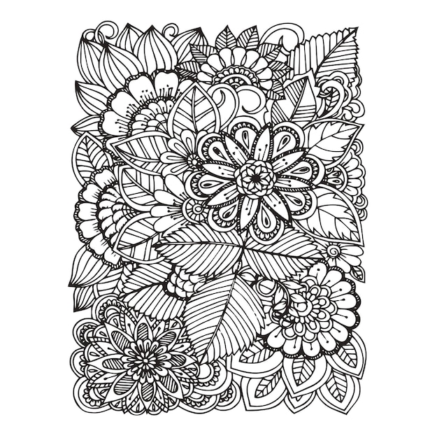 Floral seamless pattern zentangle doodle background black and white handdrawn pattern