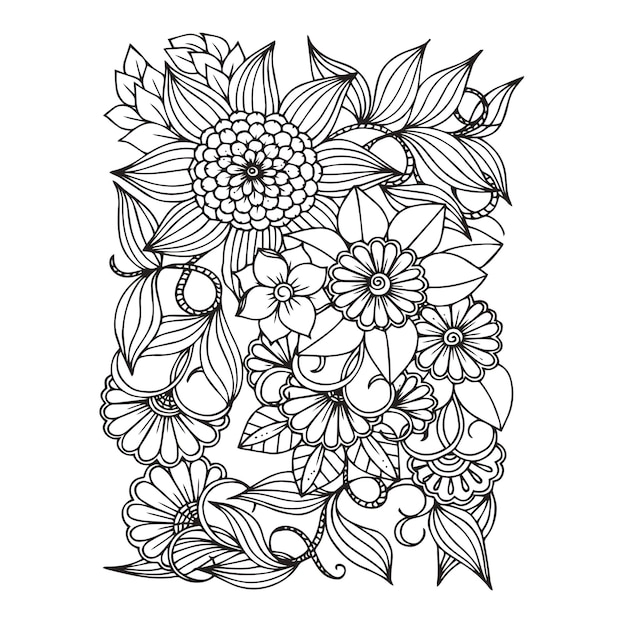 Floral seamless pattern zentangle doodle background black and white handdrawn pattern