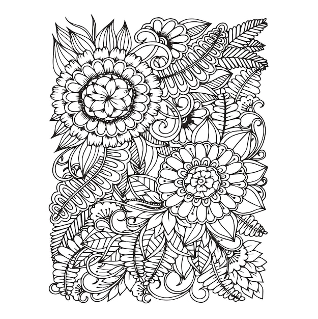 Floral seamless pattern zentangle doodle background black and white handdrawn pattern