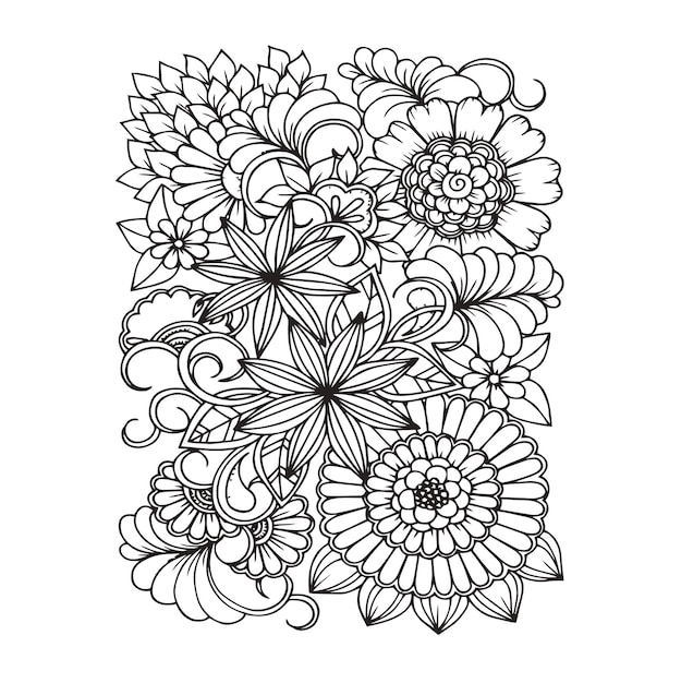 Floral seamless pattern zentangle doodle background black and white handdrawn pattern