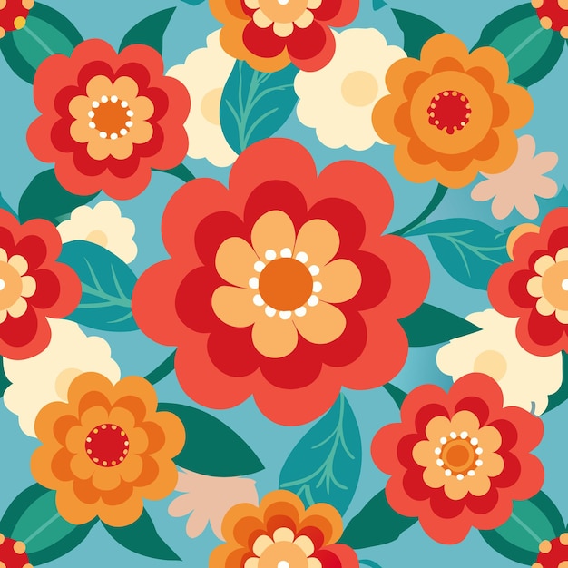 Floral Seamless Repeated Pattern a colorful background with flowers and leaves and a blue backgrou