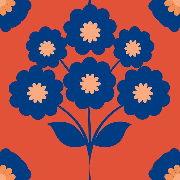 Vector floral seamless repeated pattern a floral design with blue and pink flowers on a red background