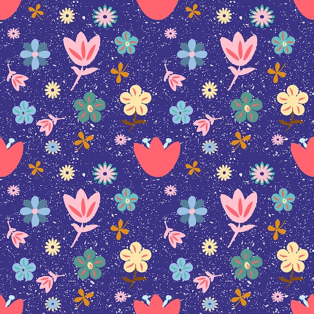 Floral seamless texturepattern on blue background