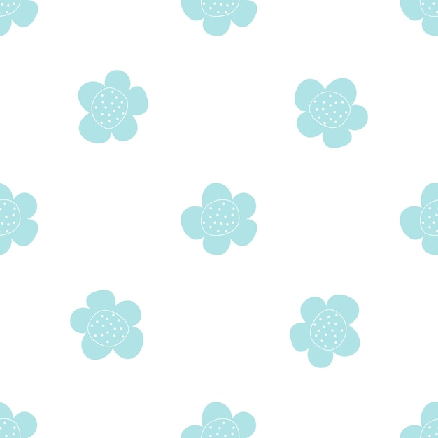 Floral seamless vector pattern with flowers Spring flora Simple handdrawn kids style Pretty ditsy