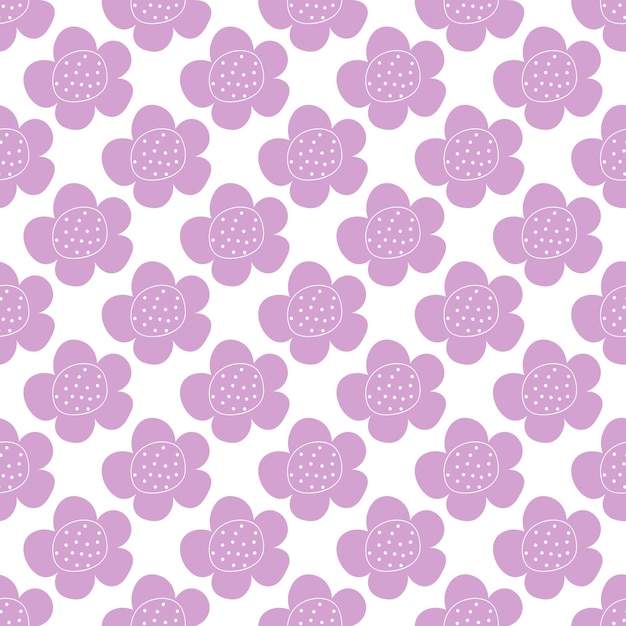 Floral seamless vector pattern with flowers Spring flora Simple handdrawn kids style Pretty ditsy