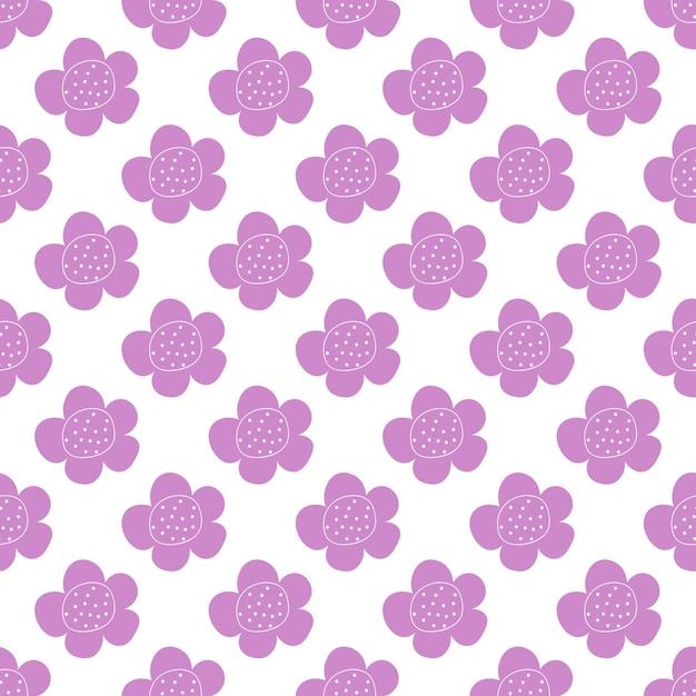 Floral seamless vector pattern with flowers Spring flora Simple handdrawn kids style Pretty ditsy