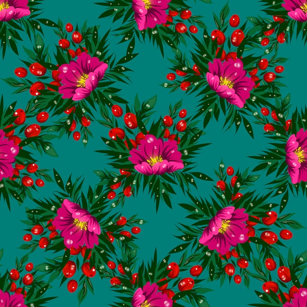 Floral seamless vector pattern with tropical flowers 