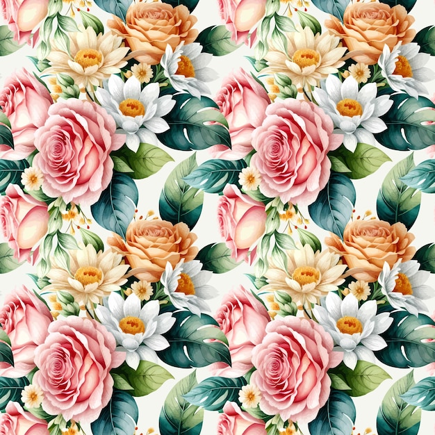 Floral shape watercolor seamless pattern