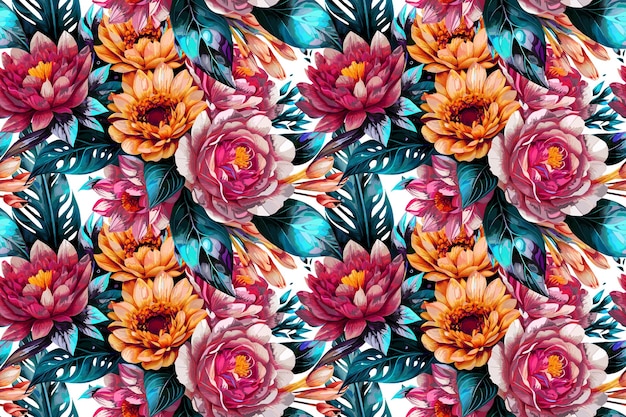 Floral shape watercolor seamless pattern