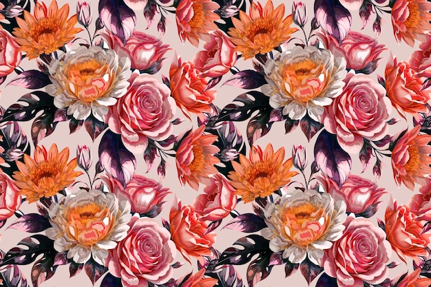 Floral shape watercolor seamless pattern