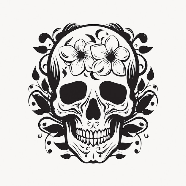 Floral skull tattoo design