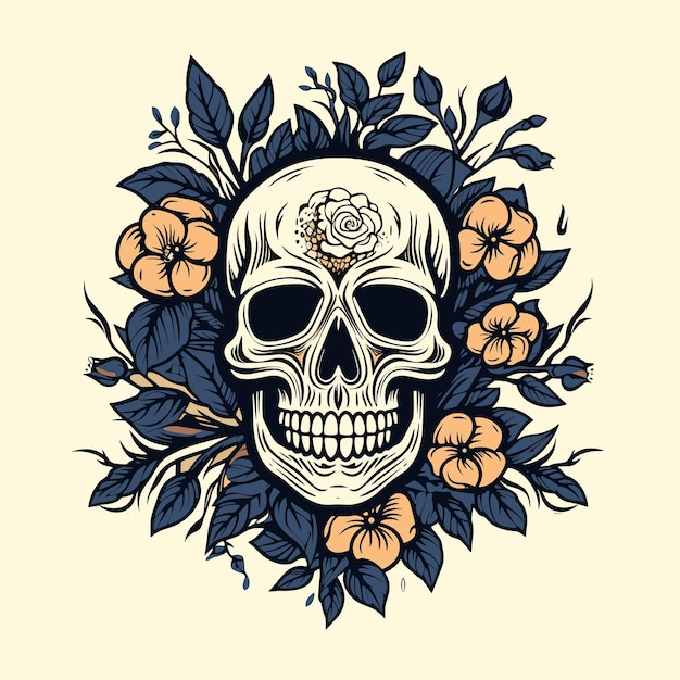 floral skull vector