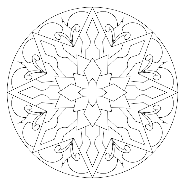 Floral star mandala design coloring page for adult