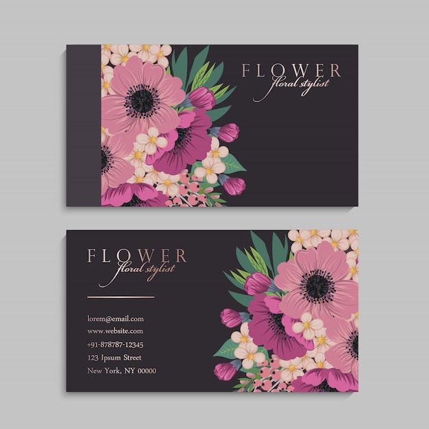 Floral style business card template vector