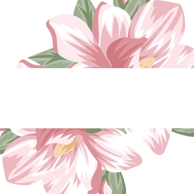 floral style namely with buds of magnolias and an empty white rectangle in the middle for a text