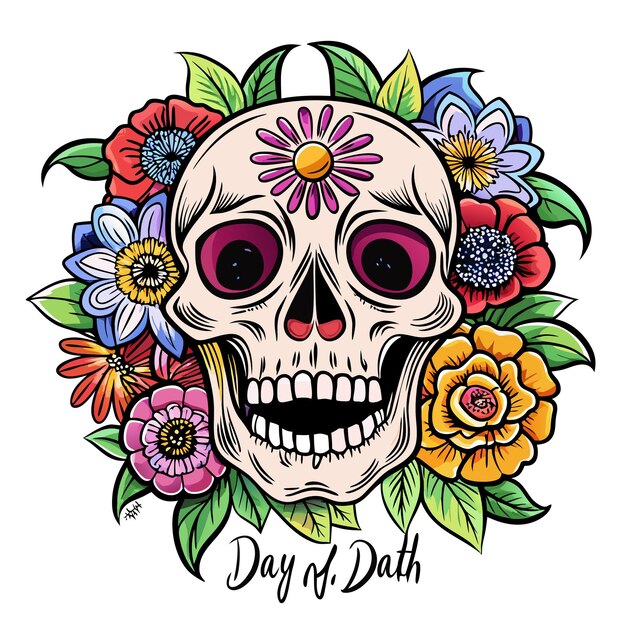 Floral Sugar Skull Art Beautiful Day of the Dead Illustrations